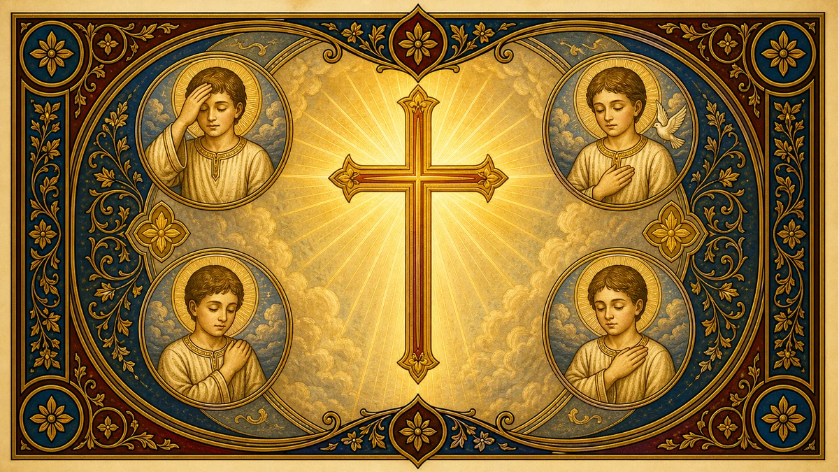 A radiant cross with four points of blessing for the Sign of the Cross.