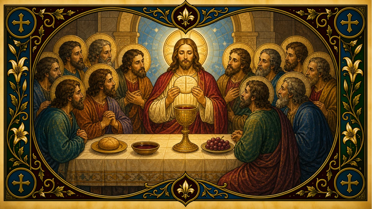 Devotional artwork for The Institution of the Eucharist, a Rosary mystery.