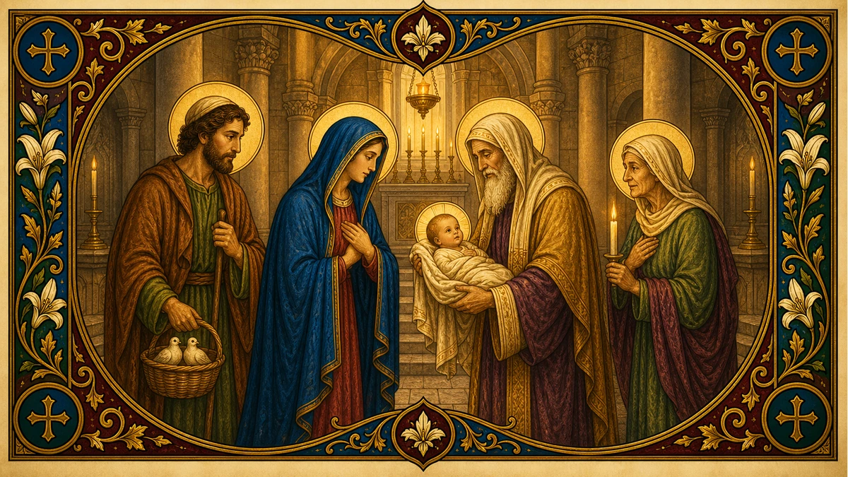 Devotional artwork for The Presentation, a Rosary mystery.