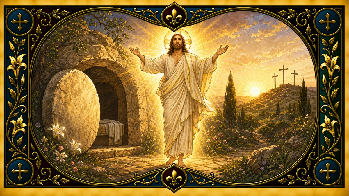 Devotional artwork for The Resurrection, a Rosary mystery.
