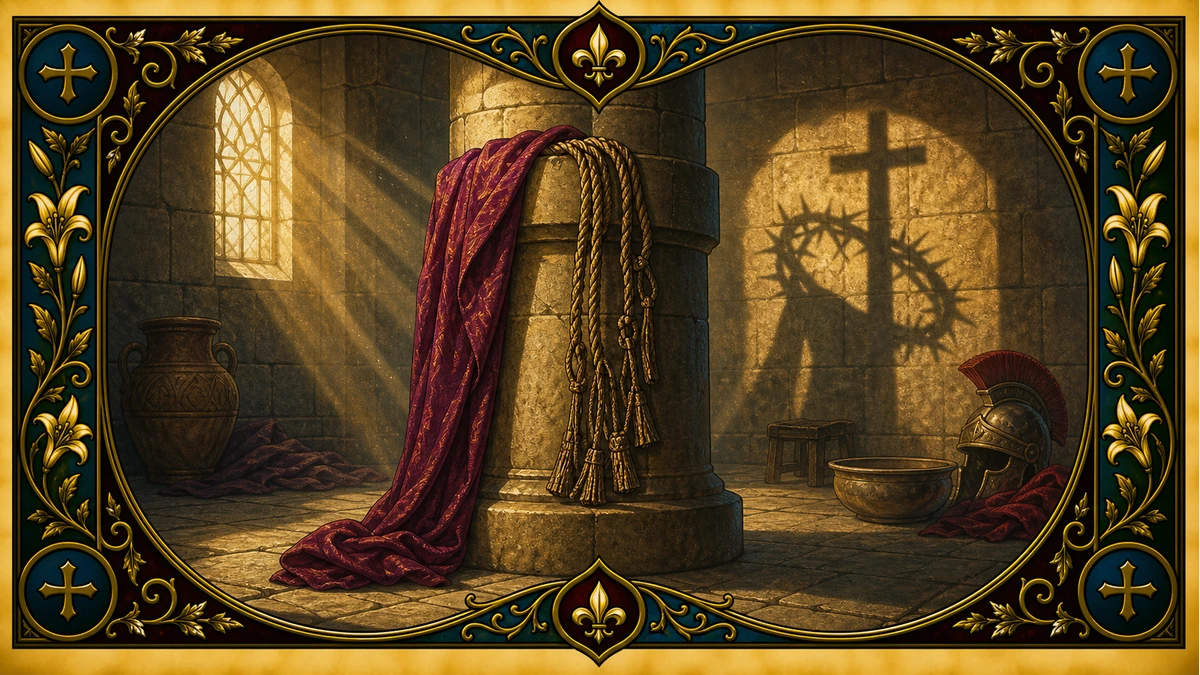 Devotional artwork for The Scourging at the Pillar, a Rosary mystery.